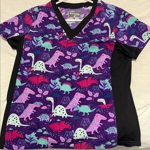 Dinosaur Print Scrub Top with Vibrant Colors
